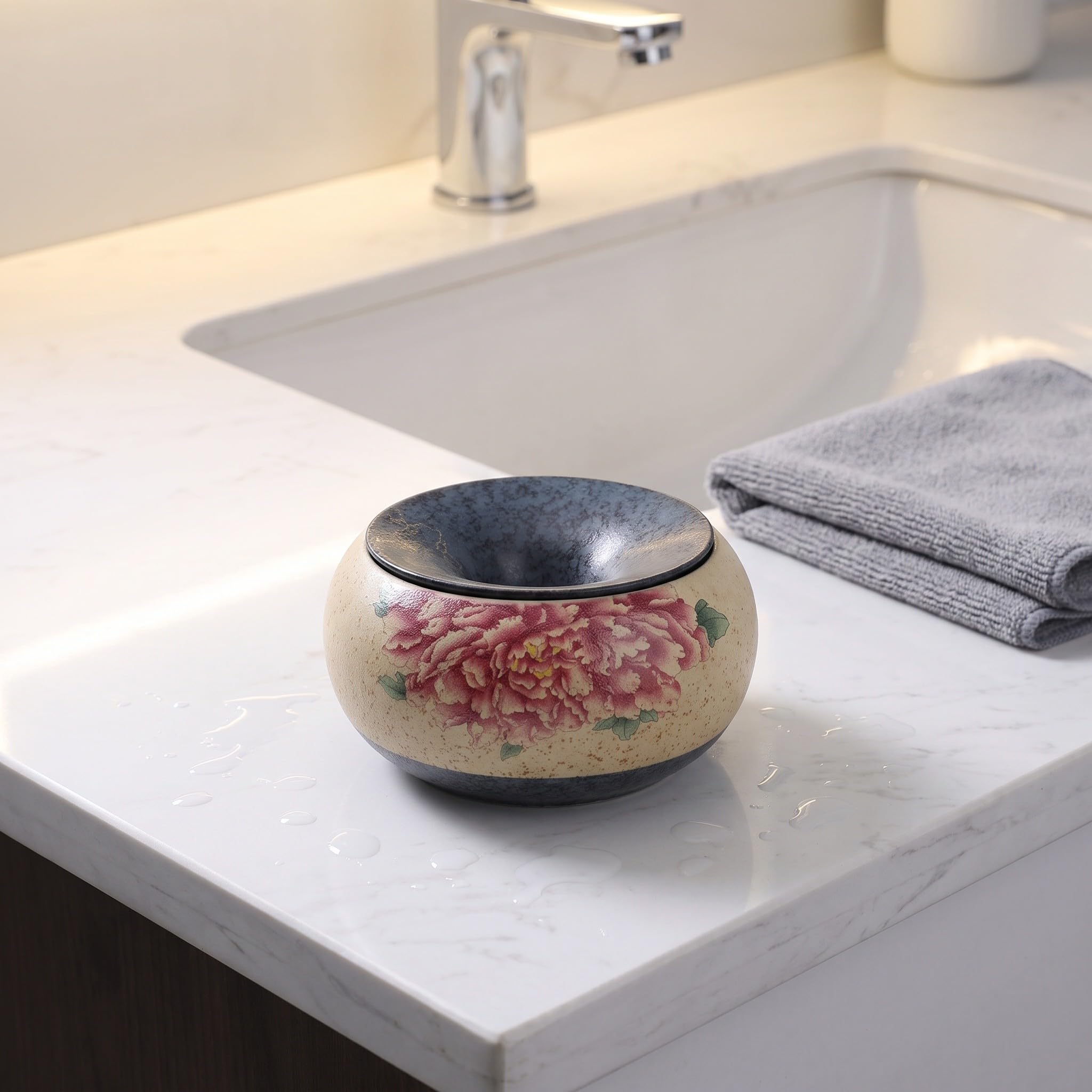 Artibetter Posacenere a imbuto in ceramica in stile retrò - Posacenere da tavolo per sigari resistente alle intemperie con motivo floreale orientale - Portacenere rotondo da 14 cm per scrivania e