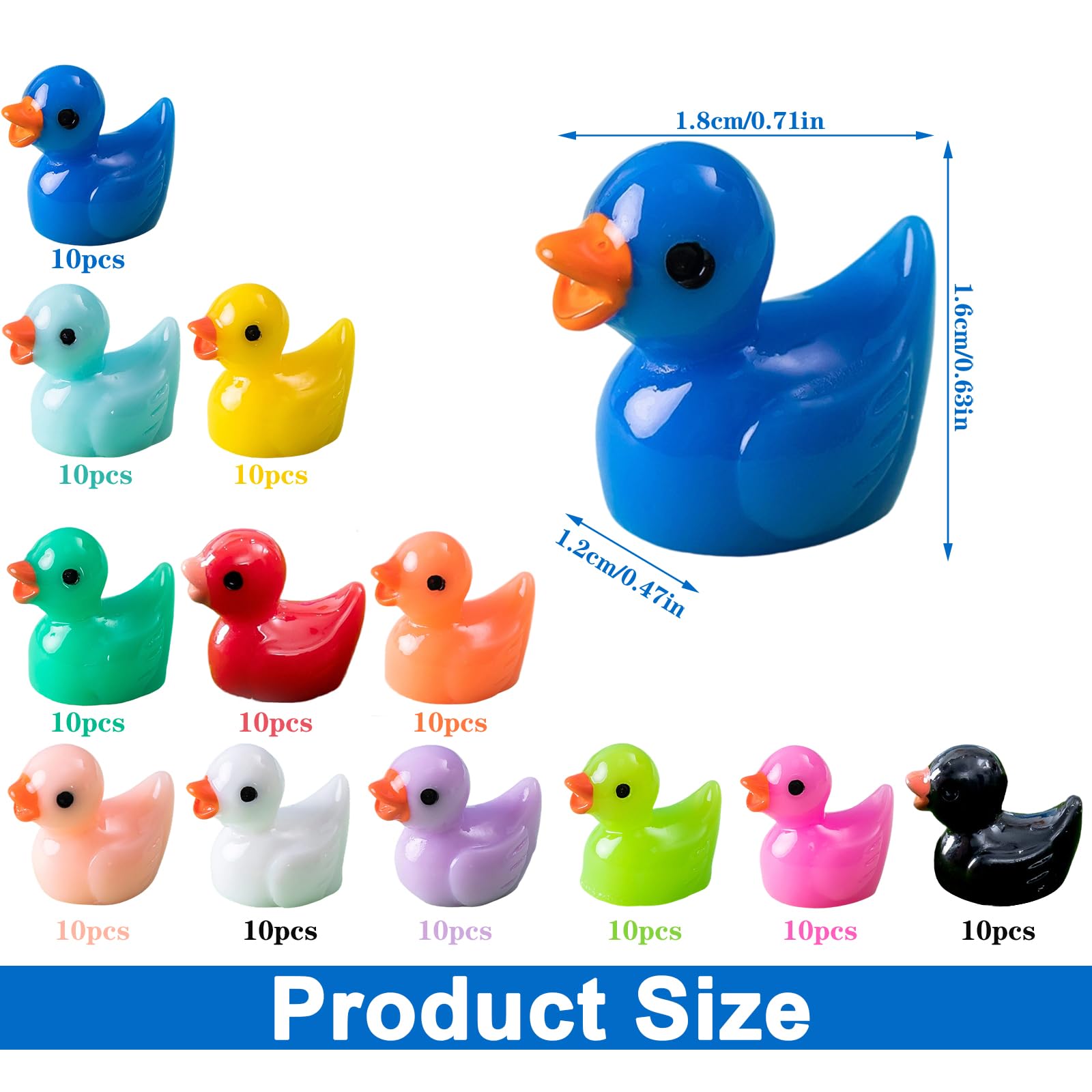 CHSEROK 120 Pièces 12 Couleurs Mini Canard en Plastique, Petits Canards à Cacher, Mini Animaux en Resine, pour Jardins, Paysages Miniatures et Aquariums