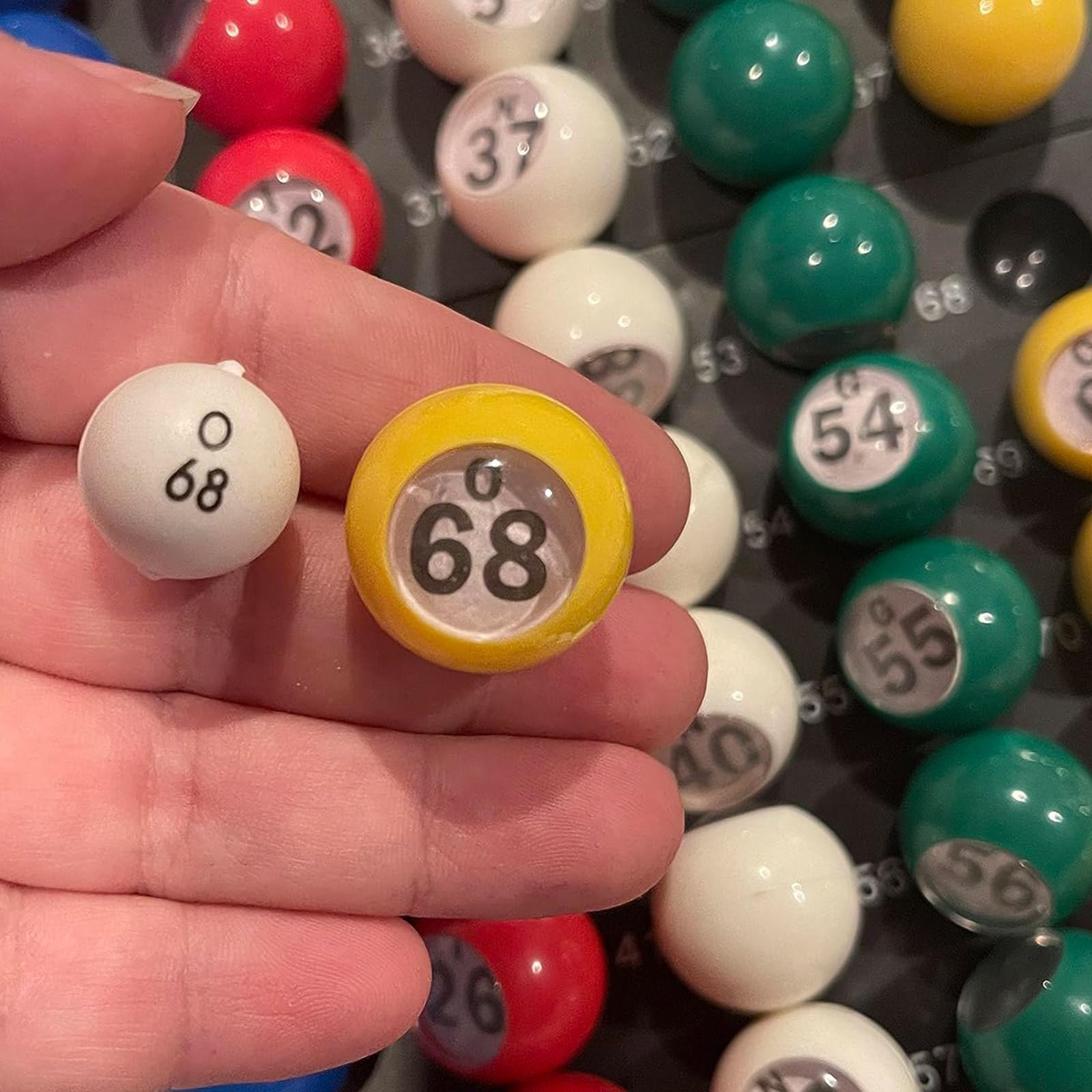 100 bolas de juego de bingo, diseños ligeros, bolas de bingo de repuesto coloridas con número transparente para eventos y juegos