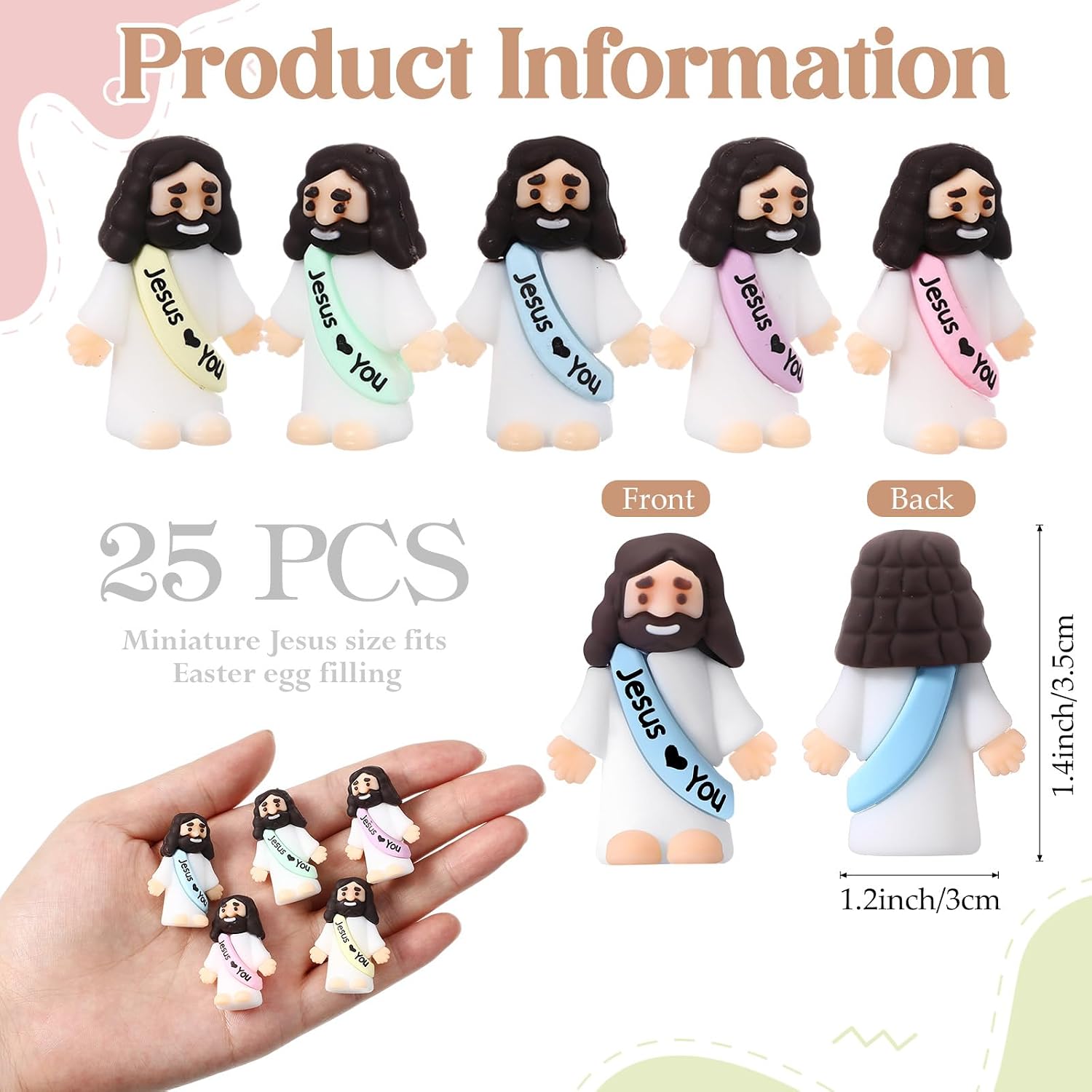 Bememo 25 Pcs Little Jesus Figures Original Design Jesus Love You Mini Rubber Toys to Hide and Seek Christmas Religious Party Favors Sunday School Baptism Gifts(Macaron Colors)