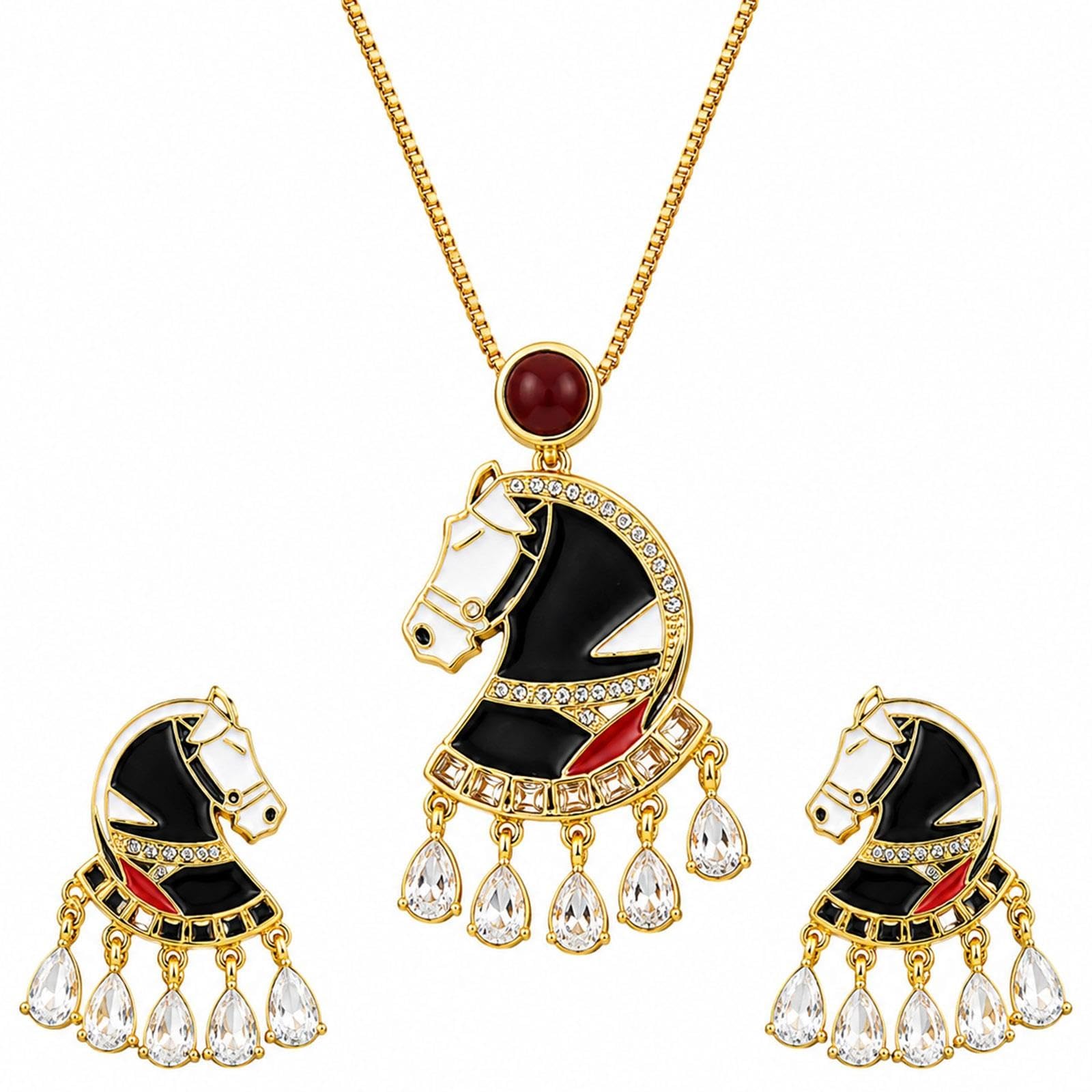 Set Gioielli Cavallo Nero 2 Pezzi, Collana E Orecchini Vintage