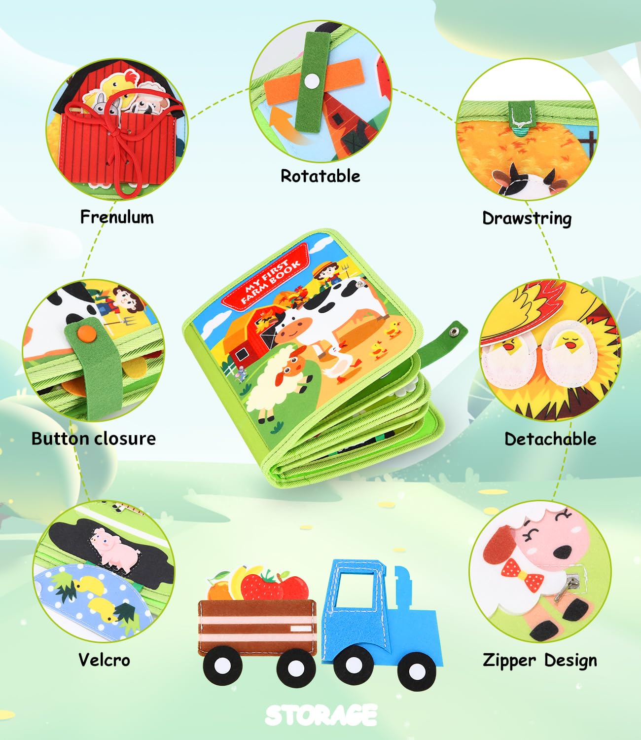 Busy Board Montessori Libro Interattivo 1 Anno, Quiet Book Sensoriale Educativo, Feltro Valigetta Giochi Montessori Didattici per Bambini di 1 2 3 Anni, Regali per Bambino e Bambina