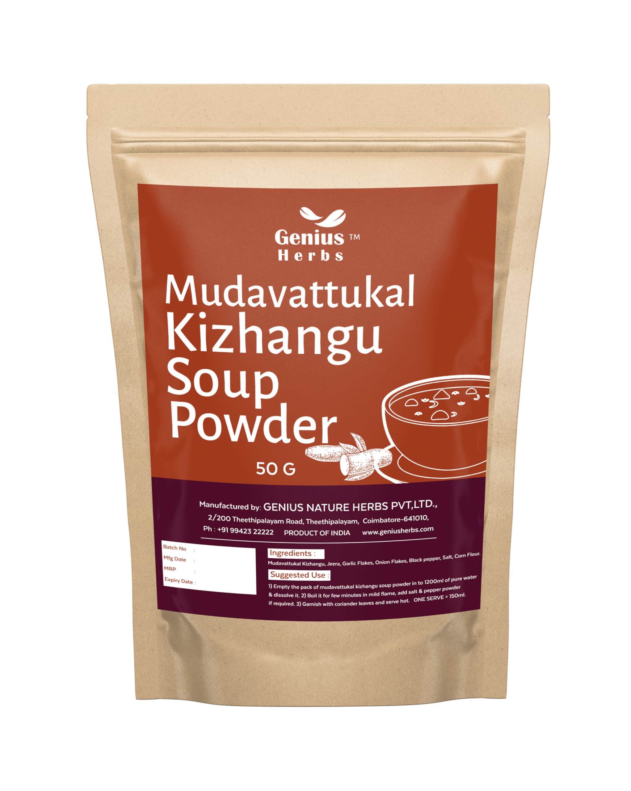 Genius Herbs Mudavattukkal Kizhangu Soup Powder | Veg Goat Leg Soup Powder | Soup Pre Mix Powder - 50G For Healthy Joints, Strenthen Bones Pack Of 1-image-30