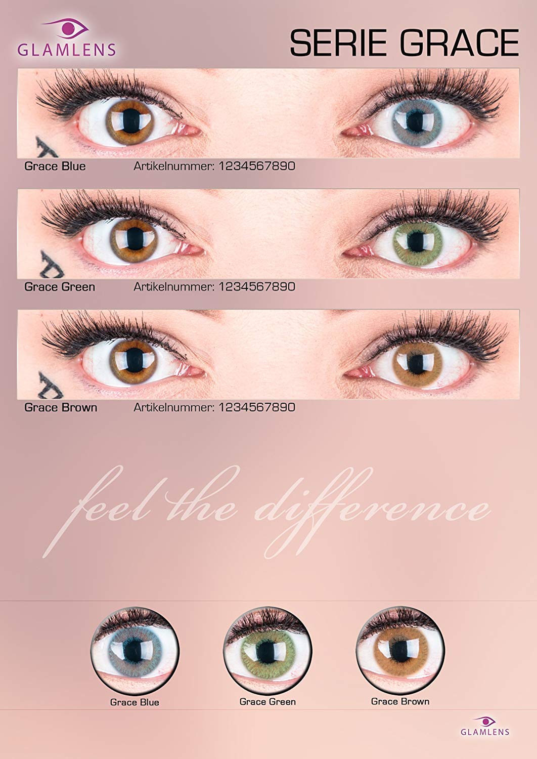 GLAMLENS Lenti a Contatto Colorate Marrone Chiaro Grace Brown Hazel - Mensili - 2 Pezzi - DIA 14.3 - Senza Correzione 0.00 Diottrie