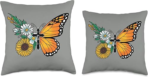 Miniatura 3 de Almohada floral con diseño de mariposas, 16 x 16 pulgadas, multicolor