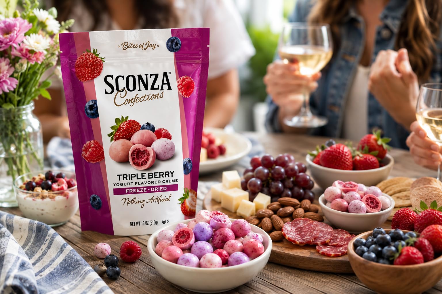 Sconza Triple Berry Freeze-Dried Berries Covered in Yogurt Flavored Crème, Strawberry Blueberry Raspberry Candy Snack, Resealable Bag, 18 oz thumbnail 7