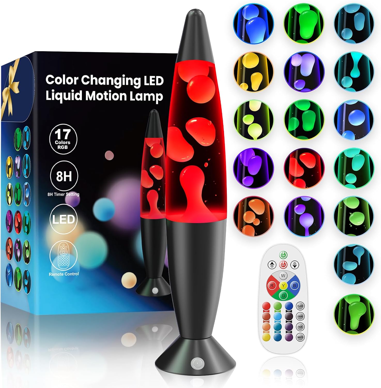 17 Colors Changing Table Lamp for Kids Adults Bedroom Office Decor, 16 Inch Giant Black LED Liquid Motion Lamp Large Relax Night Light Sensory Mood Lighting Stress Relief with 8H Timing