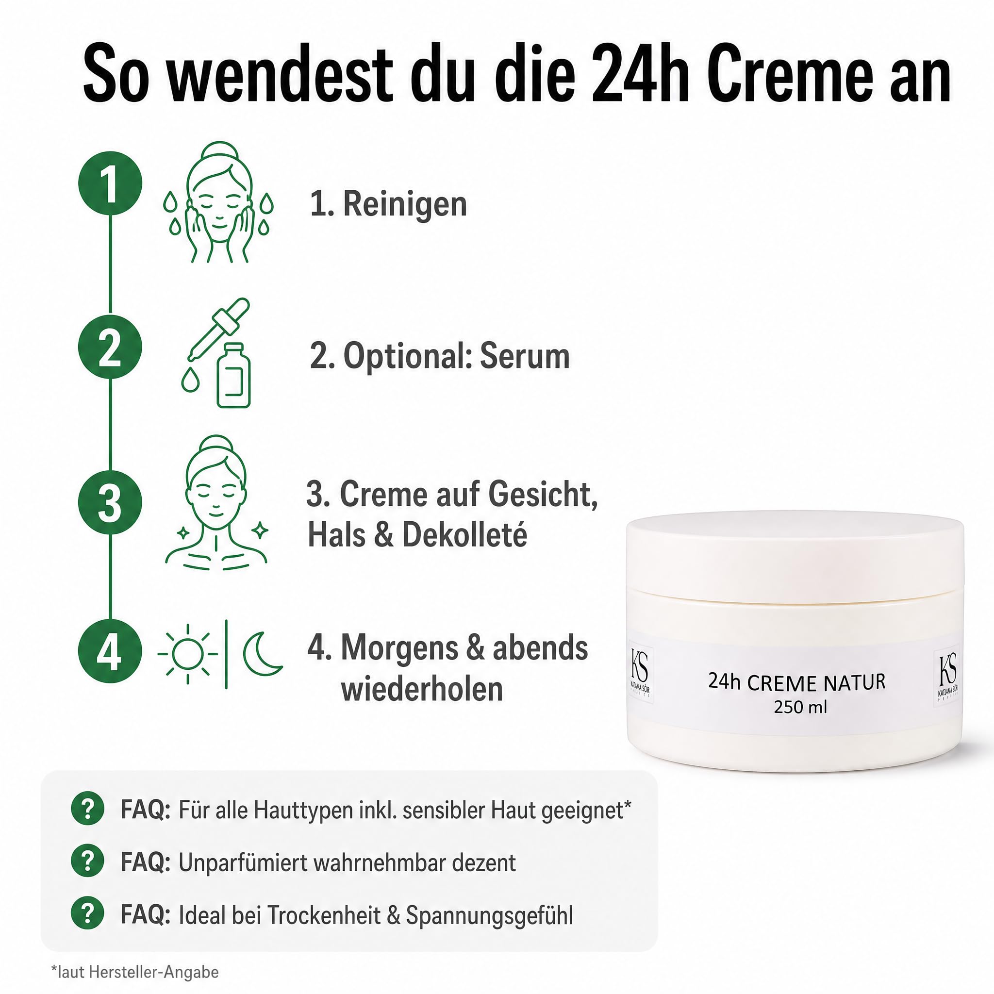 KS Beauty 24h Creme Natur – Tages- & Nachtcreme mit Aloe Vera, Kokosöl, Q10, Niacinamid & Vitamin E (250 ml)