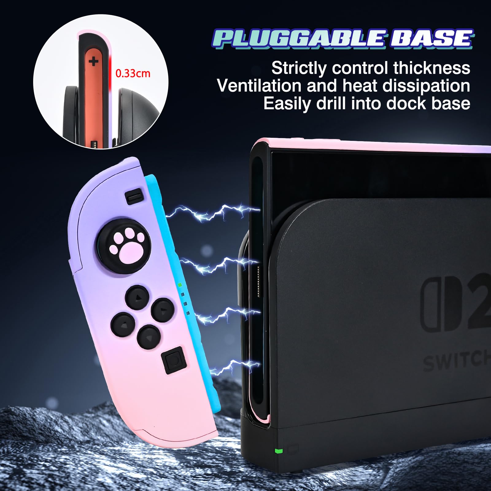 DLseego Hülle für Switch 2 2025, Dockable Farbige Harte Schutzhülle aus PC mit 2 Handgriffen und 6PCS Daumen Grips Kappe,Lila+Rosa - 2