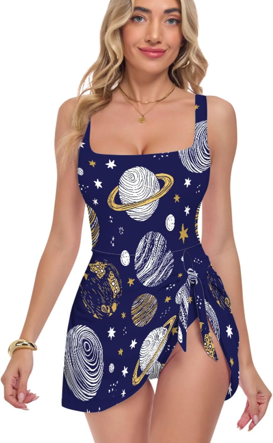 Starry Sky Blue Women's One Piece Swimsuits Tummy Control Bathing Suits S A2302544