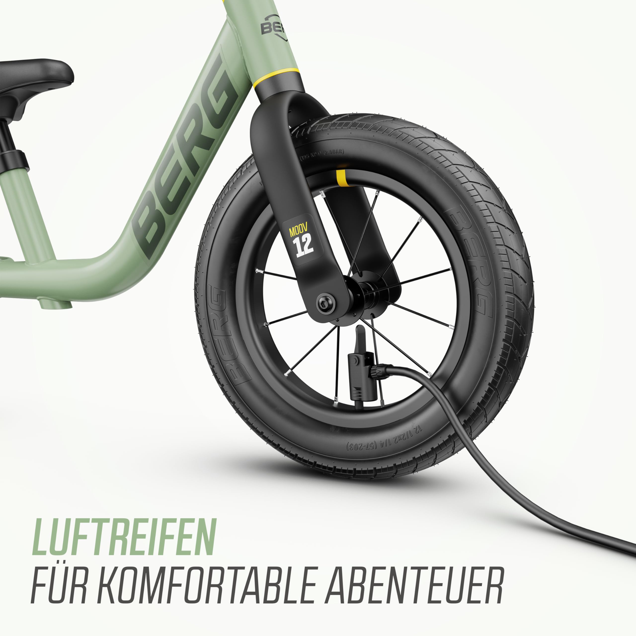 BERG MOOV 12 Laufrad | ab 2,5 Jahre | 12 Zoll | Lauflernrad bis 30 kg mit Luftreifen | Lenkrad und Sattel Höhenverstellbar