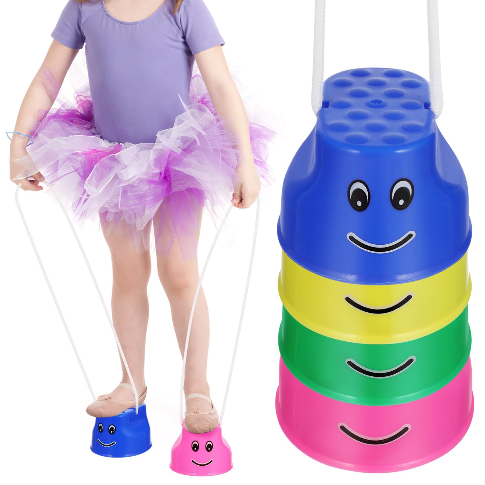 NUOBESTY 4pcs Bucket Stilt Walking Cups Plastic Balancing Steppers for Children Balance Ability Training Mixed Colors - Image 3