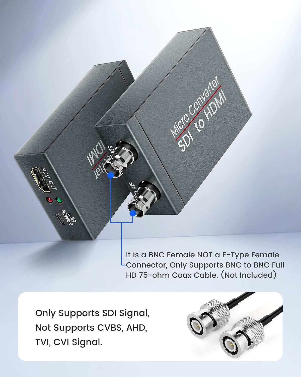 avedio links SDI to HDMI Converter with SDI Loop Out Includes 4ft HDMI Cable, 3G-SDI/HD-SDI/SD-SDI to HDMI Adapter Video Audio Converter, Auto Format Detection for Camera, Monitor