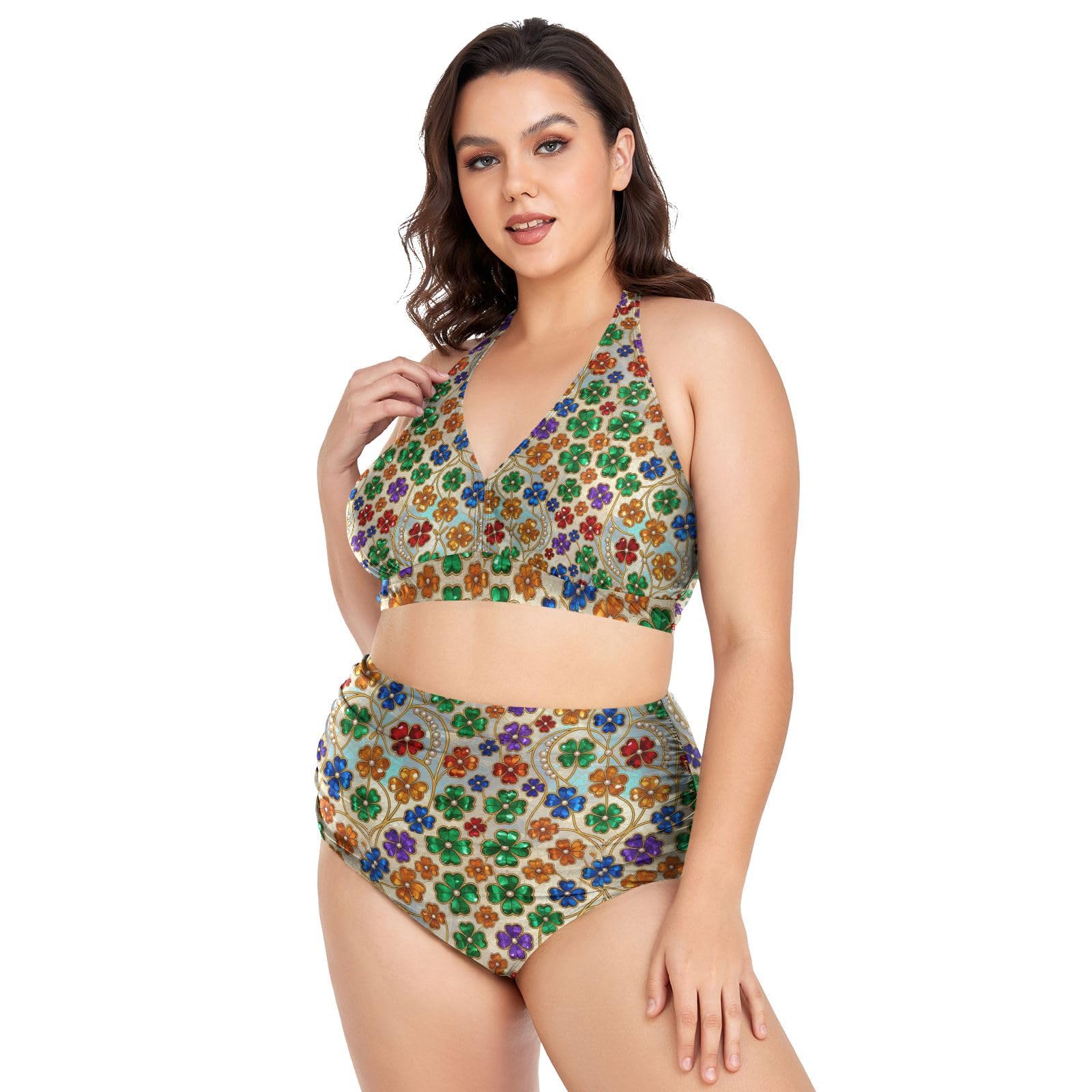 FRODOTGV Costumi da bagno donna taglie forti L-4XL | 92% poliestere, 8% spandex, tessuto elastico, spallacci regolabili per viaggi tropicali e attività acquatiche piccoli fiori