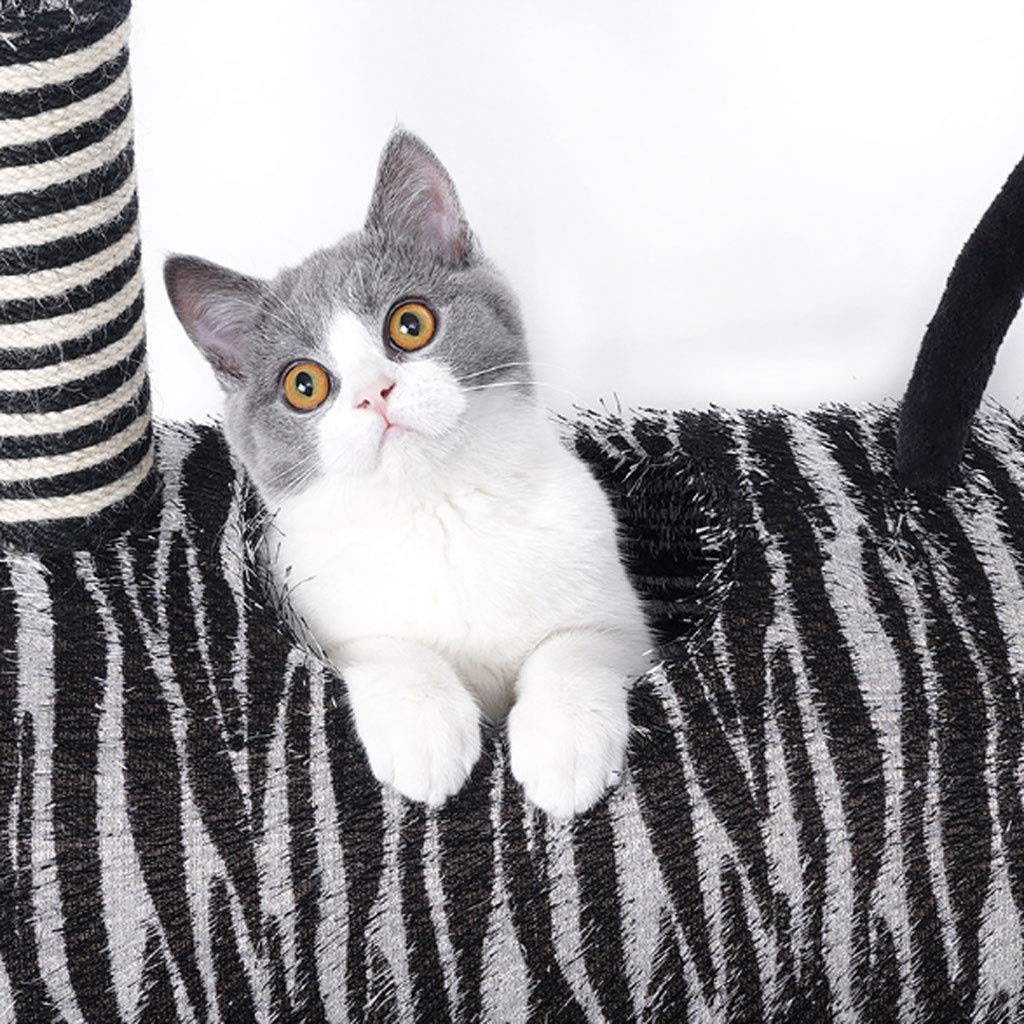 MU Zebra Cat Tree, Cat Tower Cat House Condominio con Postes de Rasguños, Actividad Torre Gato Play Muebles de Casa con Pelota Colgante, Juguete para Gatos