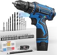 VIWKO 12V Cordless Drill Set with 92 Accessories, 3/8" Keyless Chuck, 250 in-lbs Torque, LED Light & 25+1 Settings for DIY Projects - Blue
