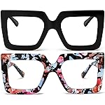 AIEYEZO Oversized Square Blue Light Glasses for Women Cute Big Frame Glasses Fashion Clear Multi-Color Computer Eyewear (Black + Flower)