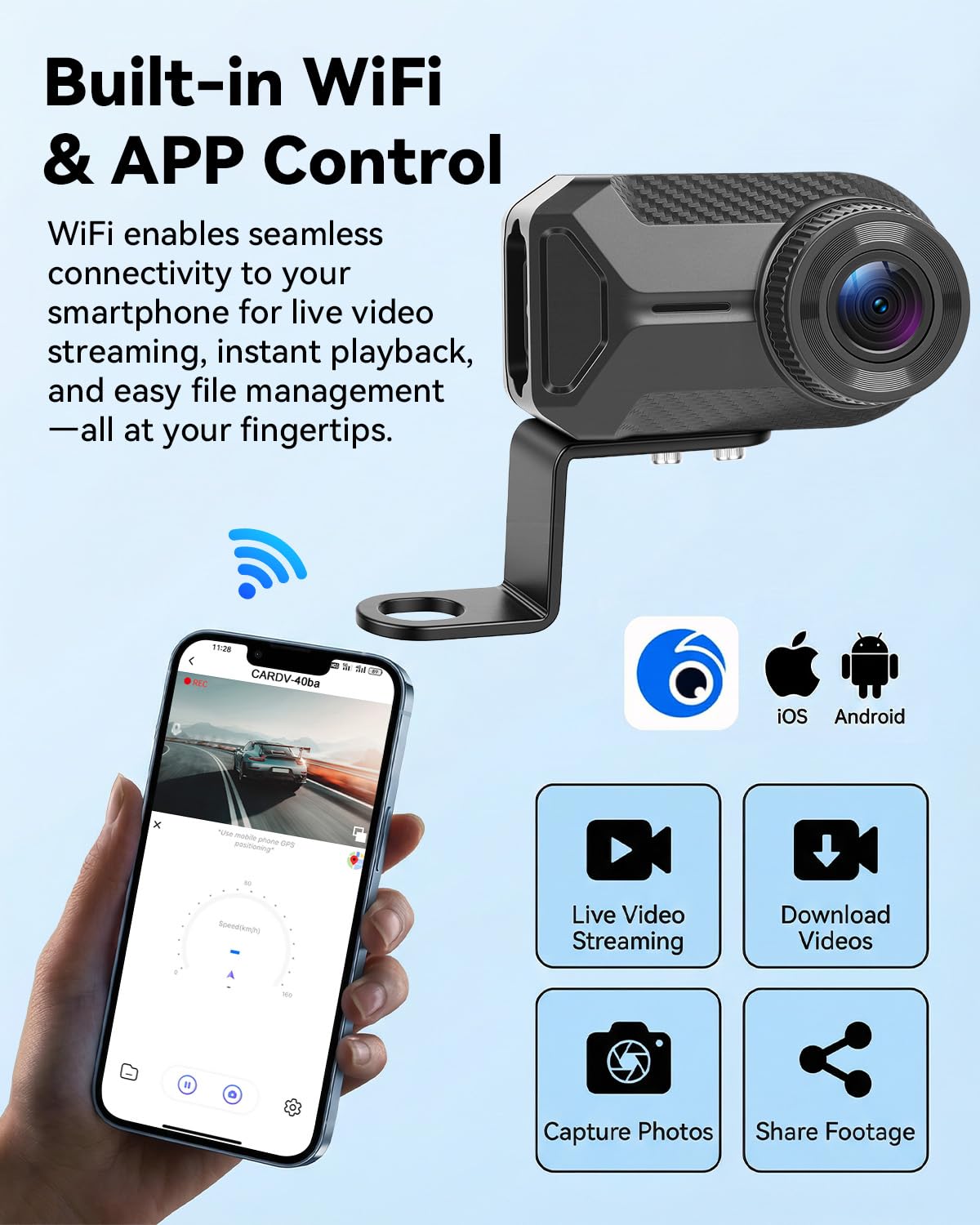 SIXWIN Kamera motocyklowa 1080P WiFi i aplikacją - kolorowa kamera noktowizyjna, wodoszczelność IP66, szeroki kąt 110°, nagrywanie w pętli motocyklowej