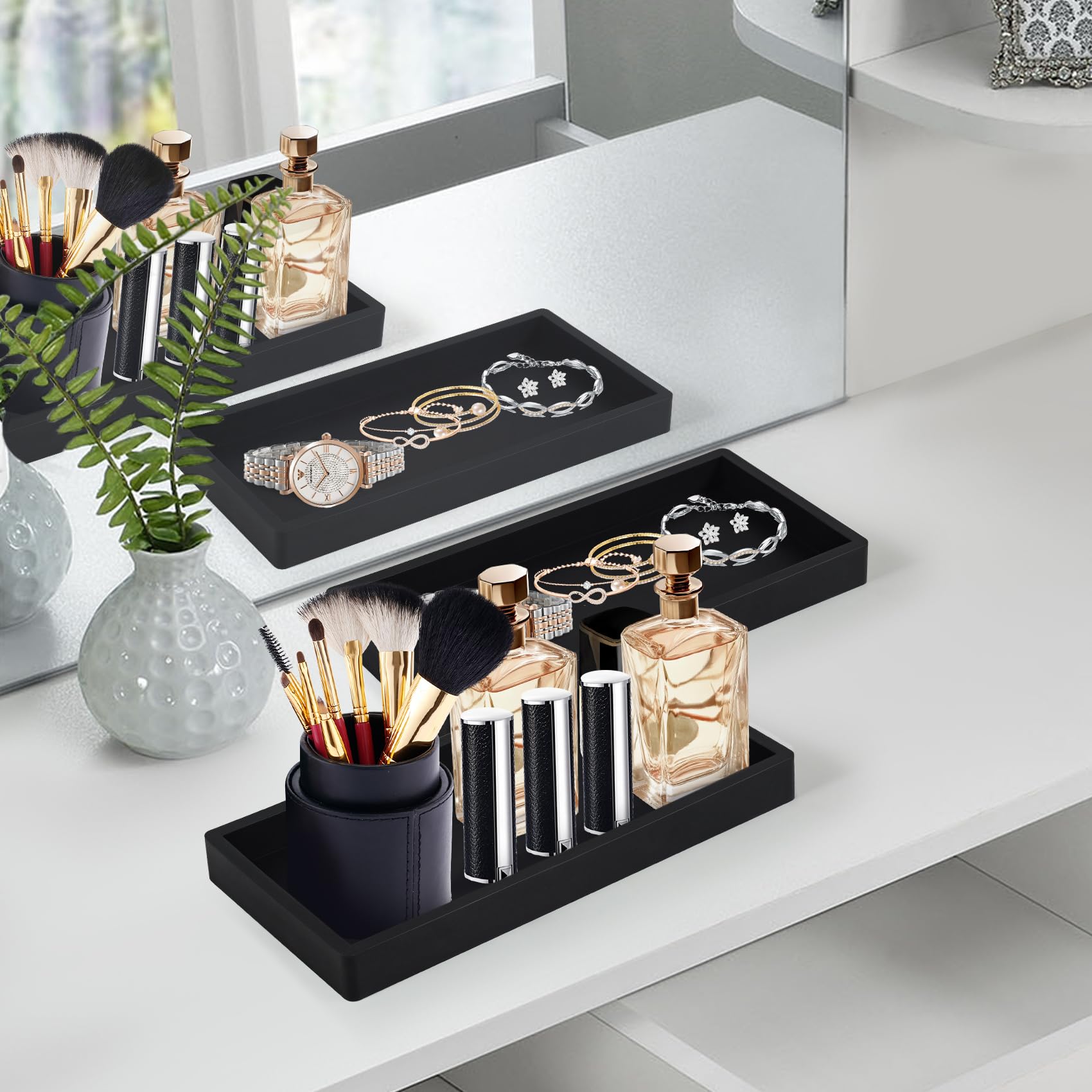 2 Pièces Plateaux De Salle De Bain Rectangulaire Et Antidérapant Noir Pour Vanité, Baignoire, évier De Cuisine (Ovale