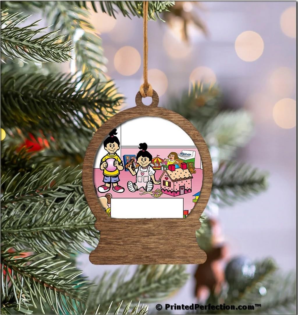 PrintedPerfection.com Personalized Sisters Wooden Snow Globe Shaped Christmas Ornament