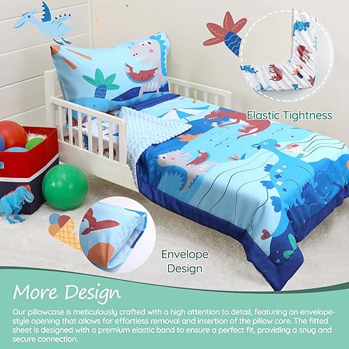 Miniatura 5 de ACRABROS Juego de ropa de cama infantil de 4 piezas para niñas y niños, incluye edredón, sábana bajera ajustable, sábana encimera y funda de