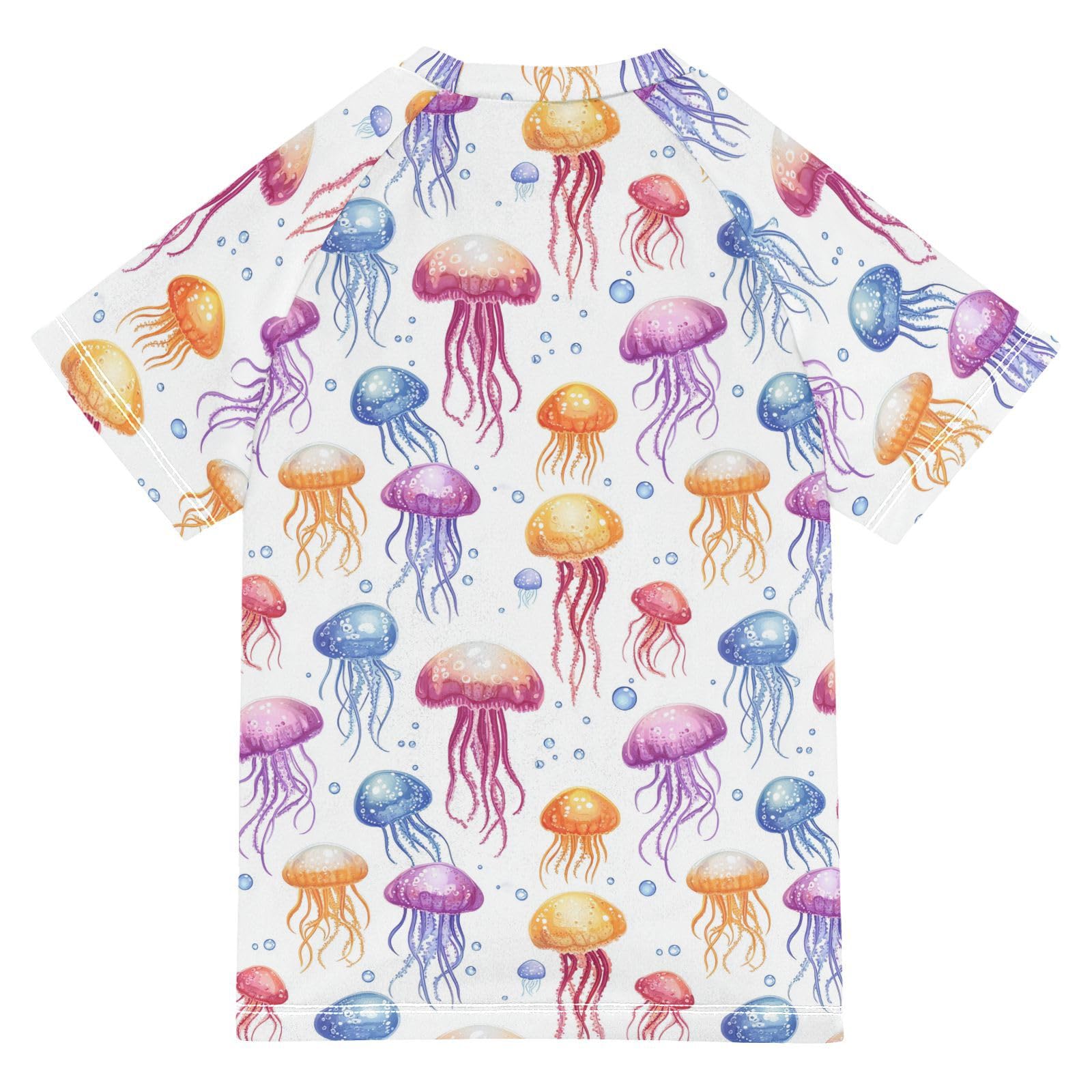 Short Sleeve Girls Bathing Suit Girls Swimsuit Rashguard Girls Rash Guard Top 7-8T Funny Jellyfish