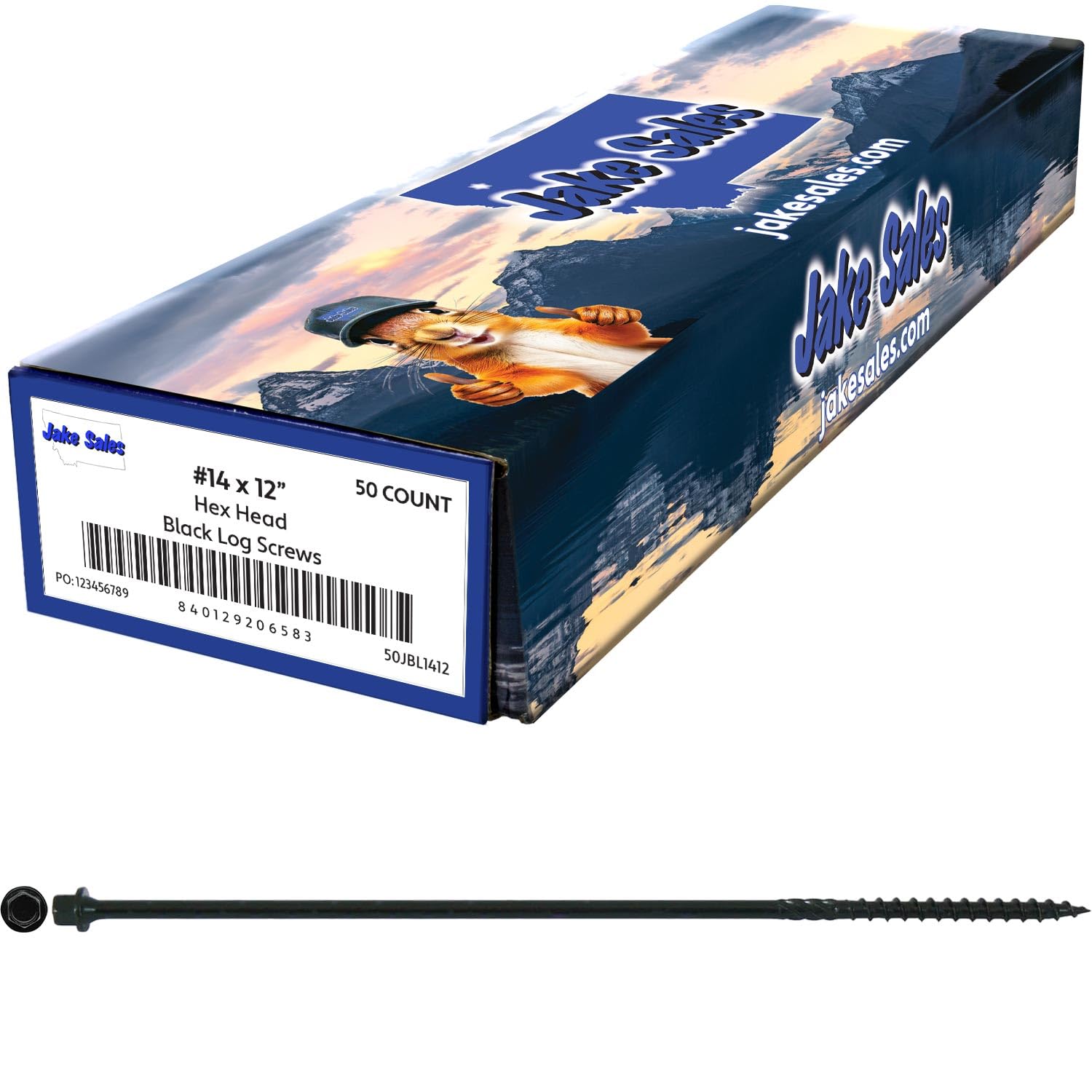 Jake Sales #14 X 12 Heavy Duty Black Timber/Log/Landscaping Wood Screws - Exterior Coated Heavy Duty Screws. 1 x 50 Count Box - 50 Screws