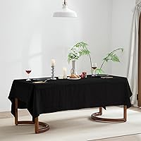 Vista 8 de EVERLY 100% Pure Linen Rectangle Tablecloths 60x84Inches for Dining,Buffet Parties,Picnic,Events,Weddings and Restaurants,Decorative Black