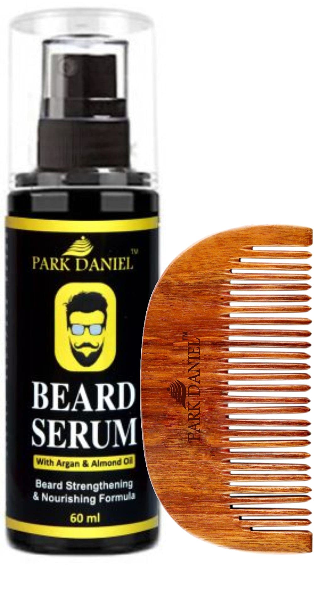 Park Daniel Combo Pack of Beard Growth Serum 60 ml & Handcrafted Wooden Beard Comb (1 Pc.)