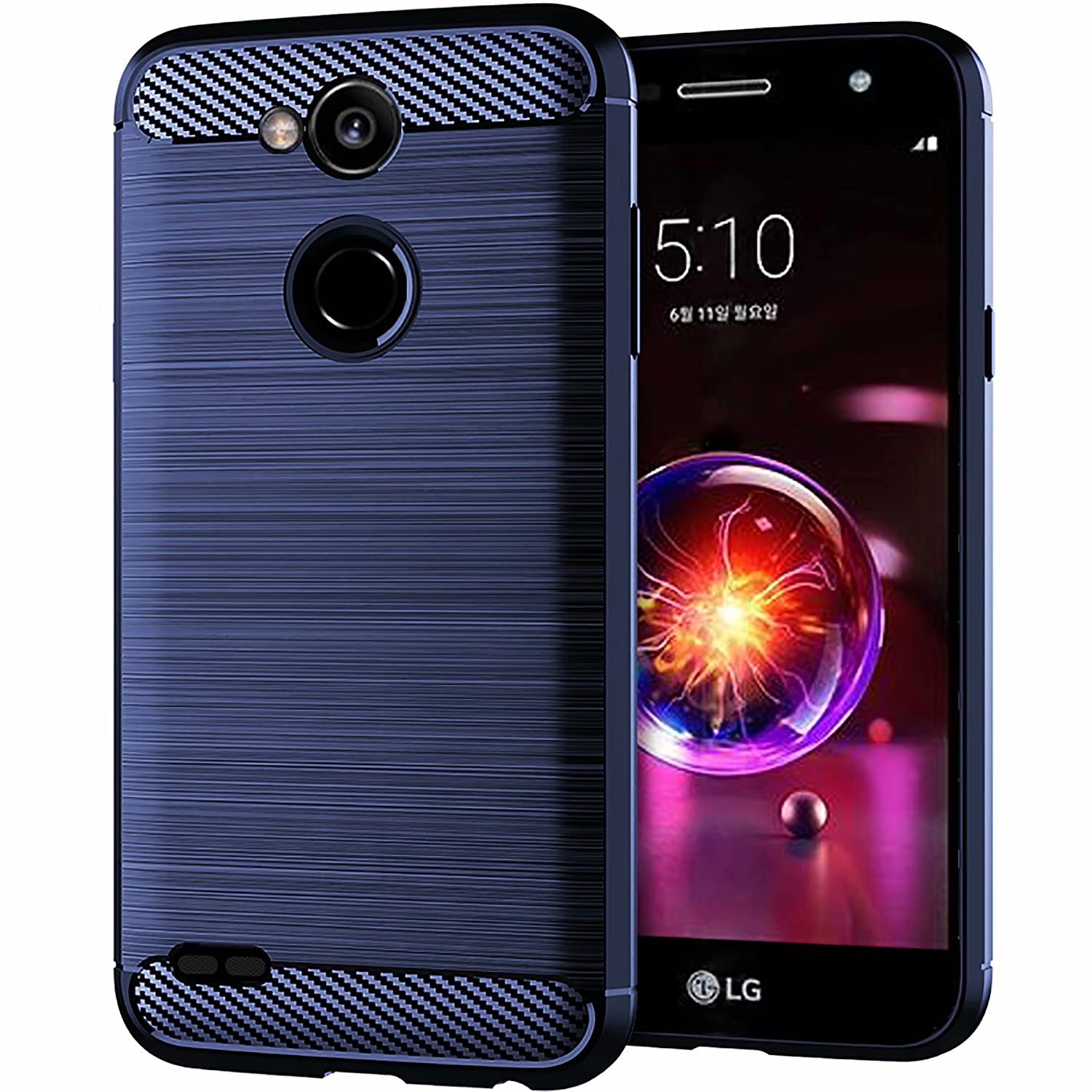 for LG K10 Power Case Brushed Carbon Fiber Texture Style Ultra-thin TPU Soft rubber Anti-drop Protective Cover-Blue