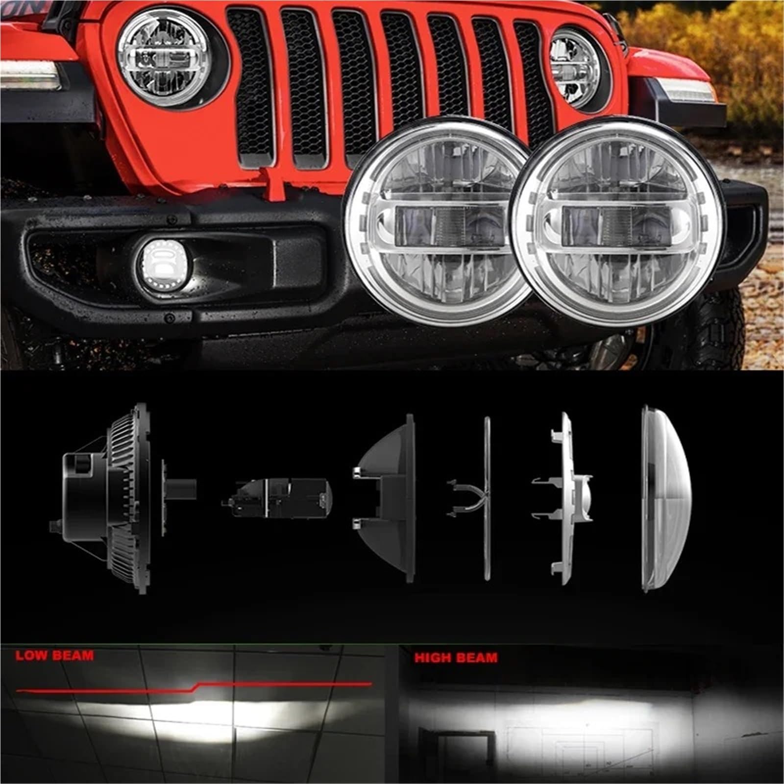 Fari Delle Auto Gruppo Ottico Anteriore A LED Da 7 Pollici, Fari A LED 12V 24V, Luce Di Marcia Diurna Per Jeep Per Wrangler JK Faro Proiettore(1PC Black)