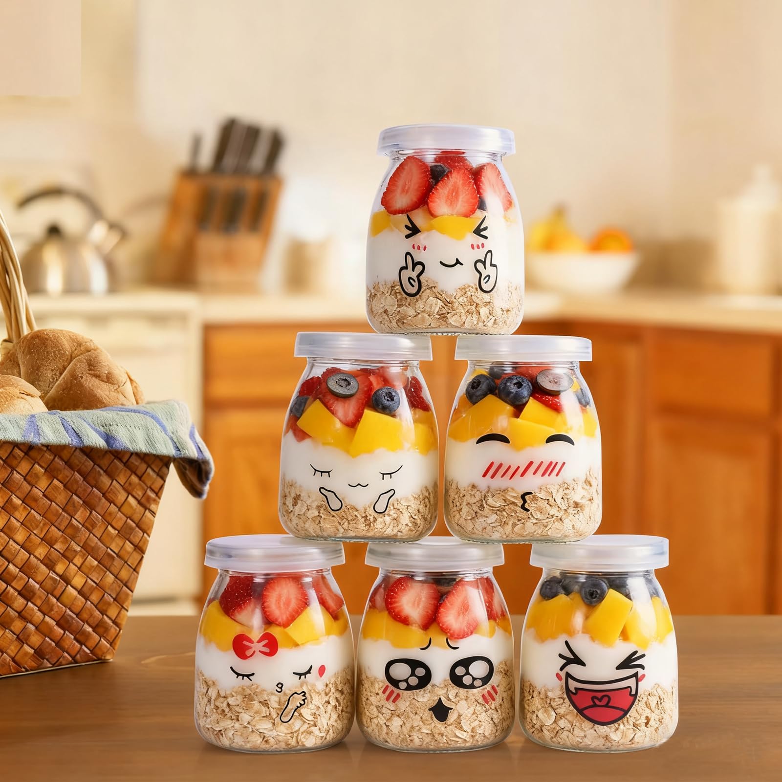150ml Vasetti Vetro Piccoli, 6 Vasetti Yogurt per Ricambio di Yogurtiera Varoma del Bimby tm5/tm6, Barattolini vetro piccoli con Tappo