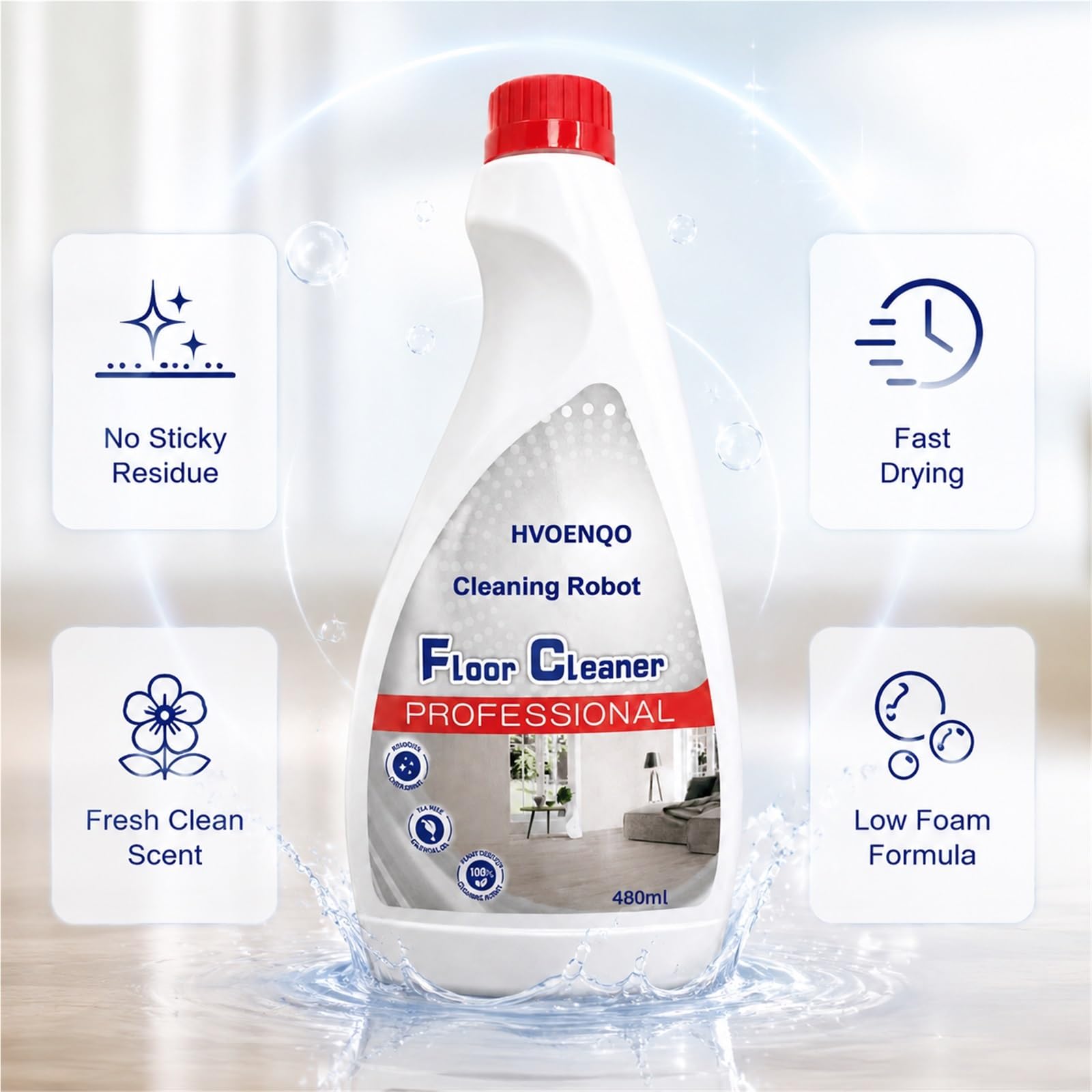 Líquido Limpiador for Pisos 480ml, Paquete De 4 Botella | Concentrado a Base de Plantas, Compatible con Roomba, con Función de Limpieza en Húmedo/Seco for Robot Aspirador