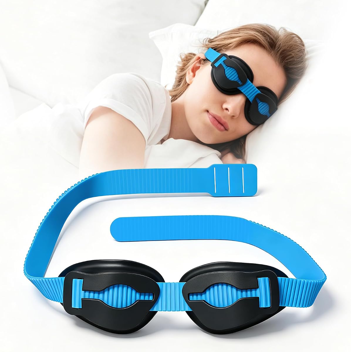 Silicone Dry Eye Sleep Mask Hydrating Moisture Chamber Glasses (Blue) | Eyes Relief & Style Comfort, 100% Light Blocking Total Seal Sleep, –Washable Reusable Goggles with Adjustable Strap