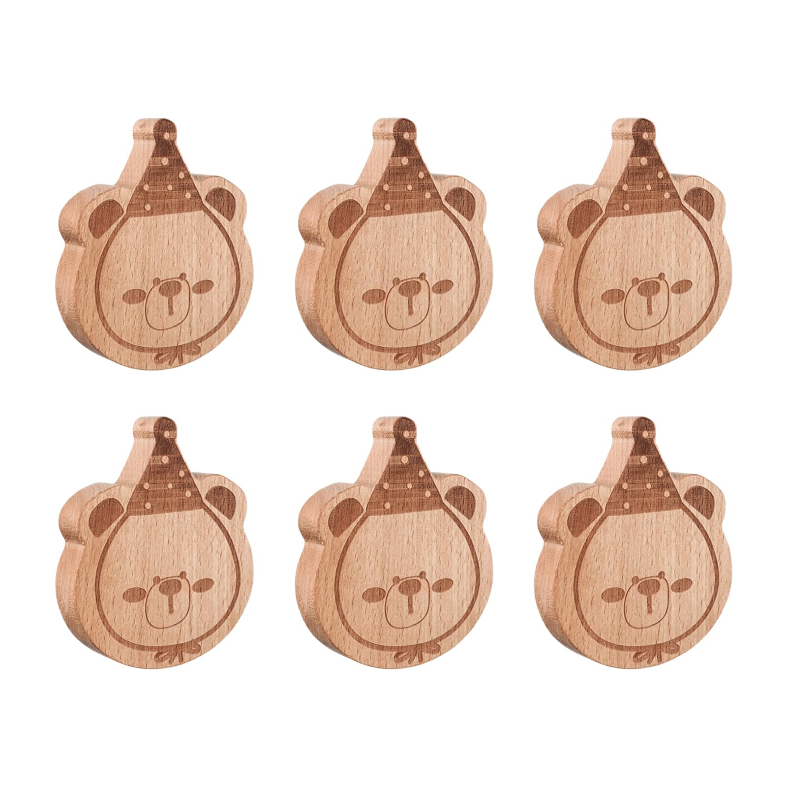 MOROBOR 6PCS Party Bear Shaped Wooden Knobs Single Hole Beech Wood Handles Wood Cupboard Cabinet Handles Knobs for Chest of Drawers with Screws& Expansion Tube — image 1