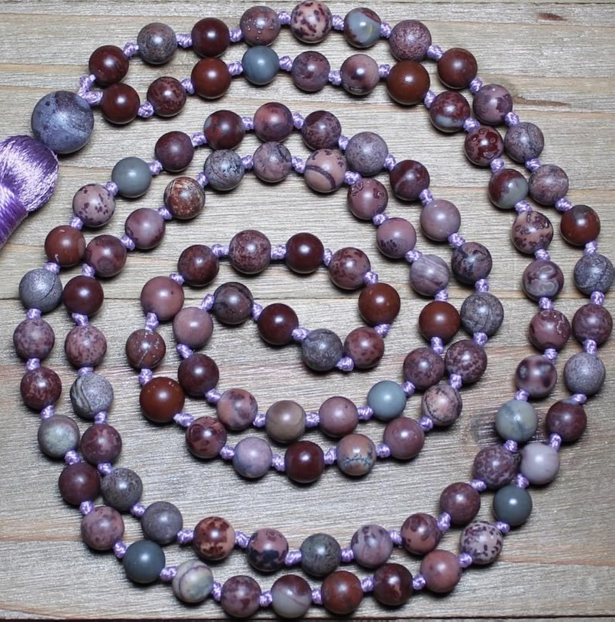 Natural Coffee Bean Jasper 10MM Beaded Prayer Mala Necklace