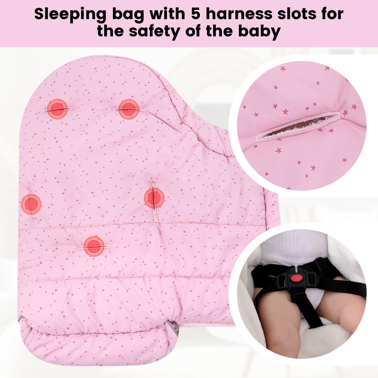Sacchi Nanna per Bambino 3 Tog, Passeggino Sacco a pelo Neonato Coperta Universale Avvolgente 0-6 Mesi, Stella Rosa