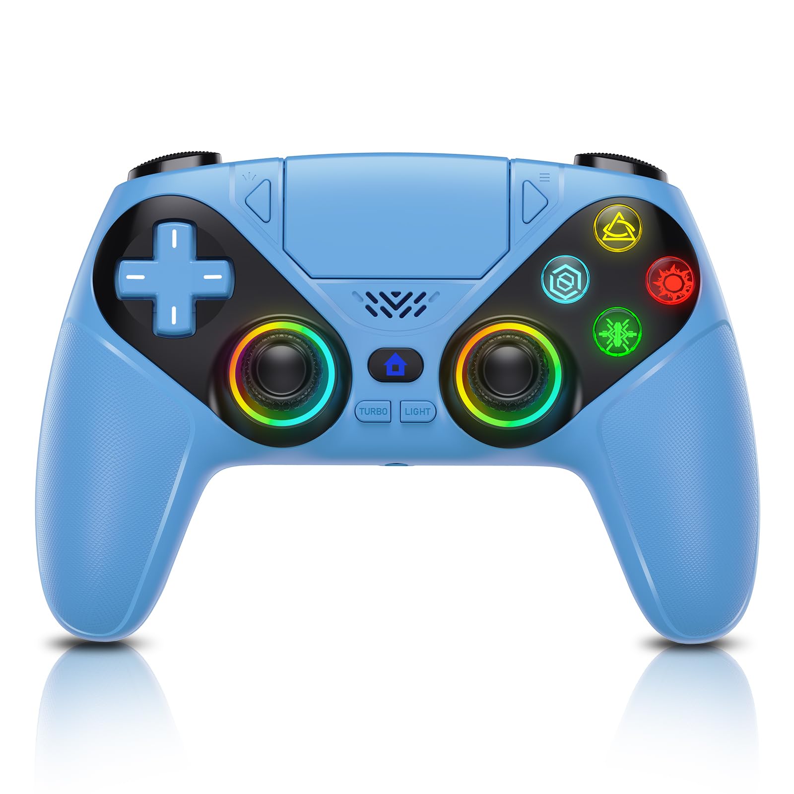 Gamrombo LED Wireless Controller for PS5, Compatible with PS5 Pro/Slim/PC, Dual Vibration, Macro/Turbo Function, 3.5mm Audio Jack - Blue