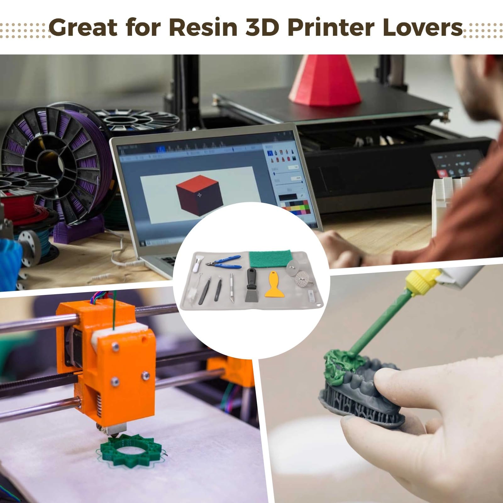 Kit de impresora 3D de resina de 40 piezas, incluye embudo de acero inoxidable, alfombrilla de silicona, tijeras de precisión y herramientas para impresión de alta precisión