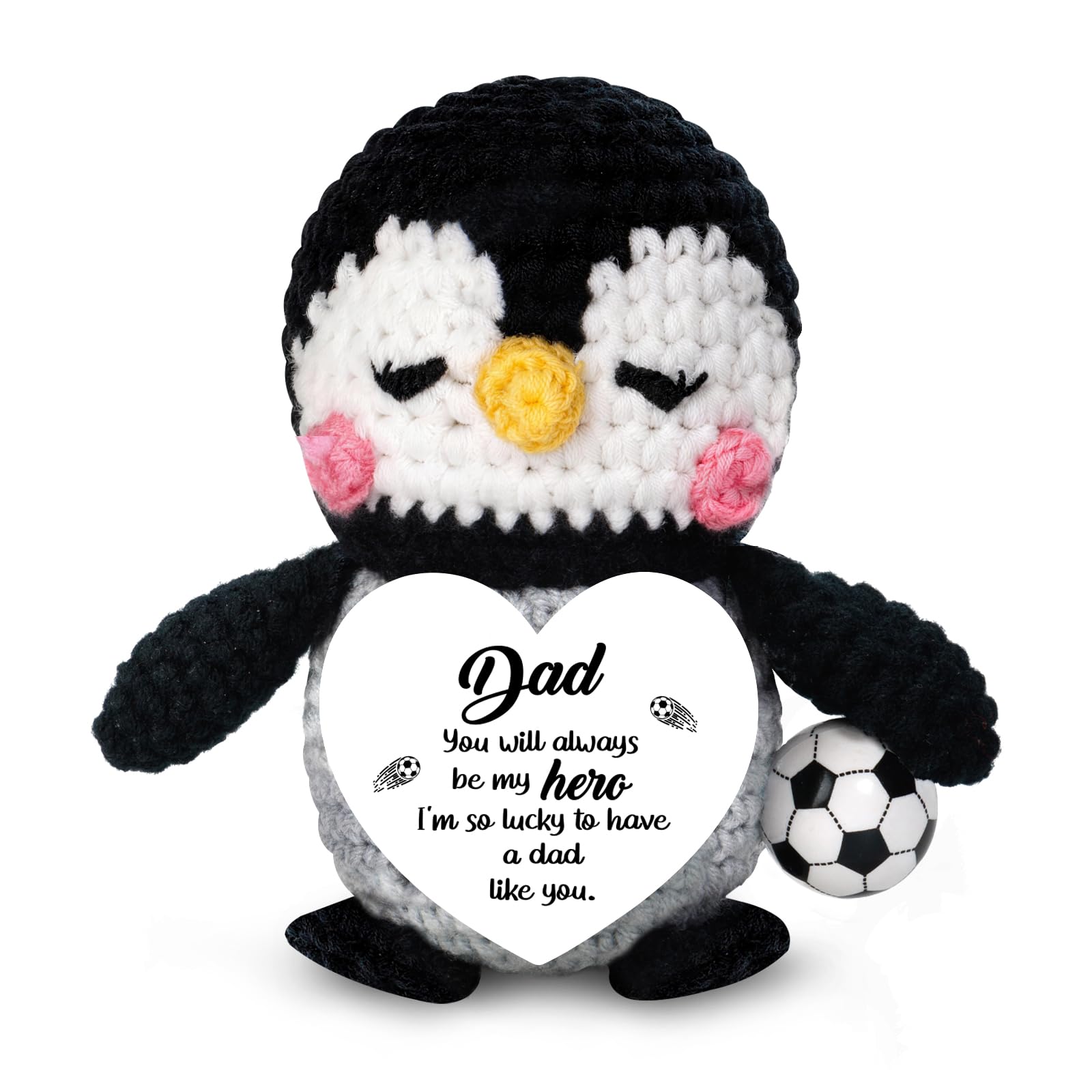 Unictop Dad Gifts, Dad Birthday Gifts Cute Handmade Emotional Crochet Penguin with Football, Christmas,Fathers day Thanksgiving for Daddy from Daughter Son
