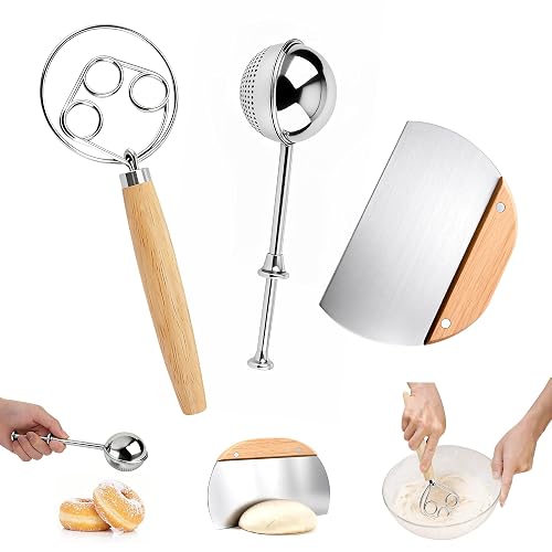 3-in-1 Set Danish Dough Whisk Flour Sifter Pastry Scraper Stainless