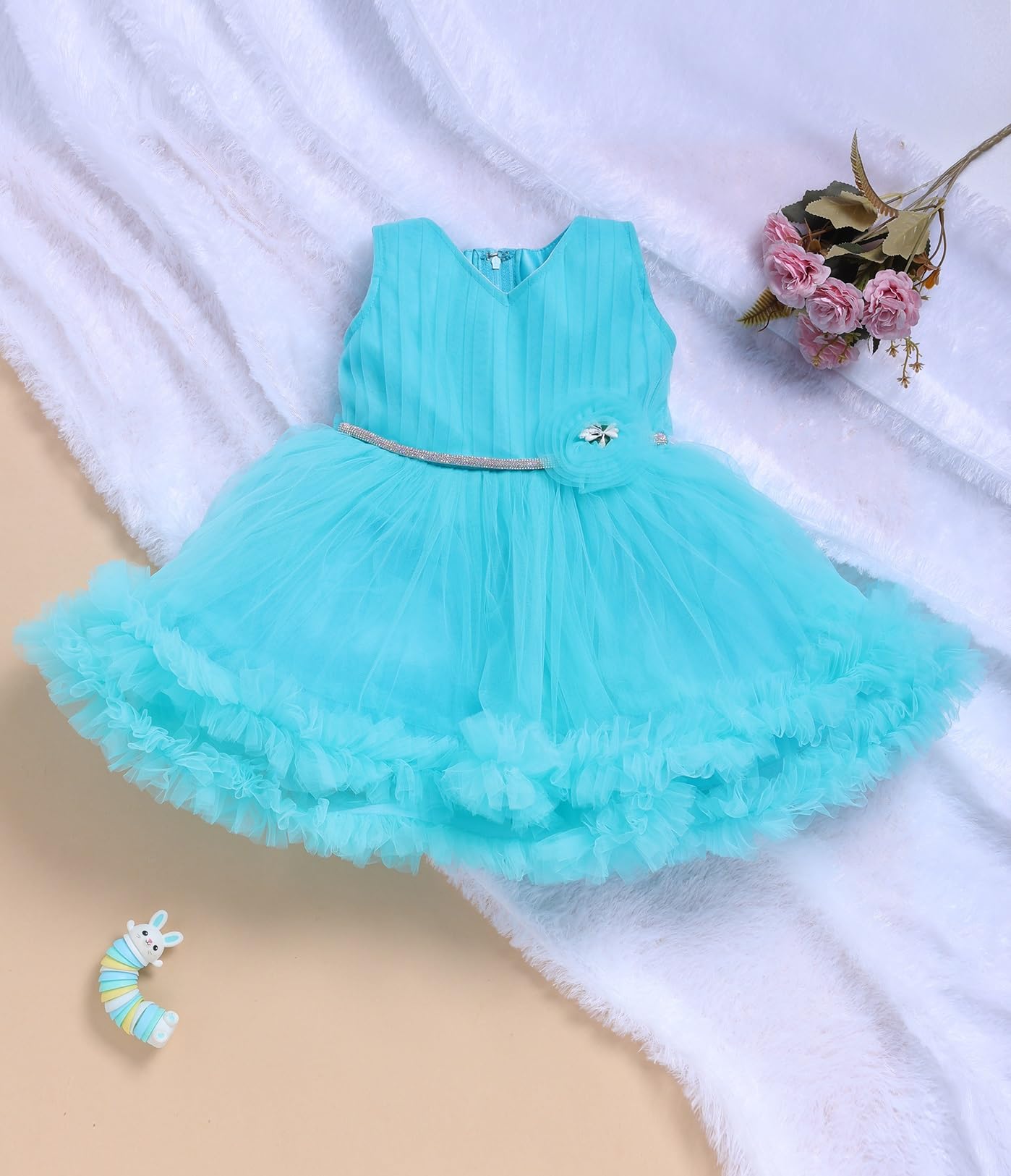 Toonyport Girls Blue Sleeveless NET Summer Frocks 1