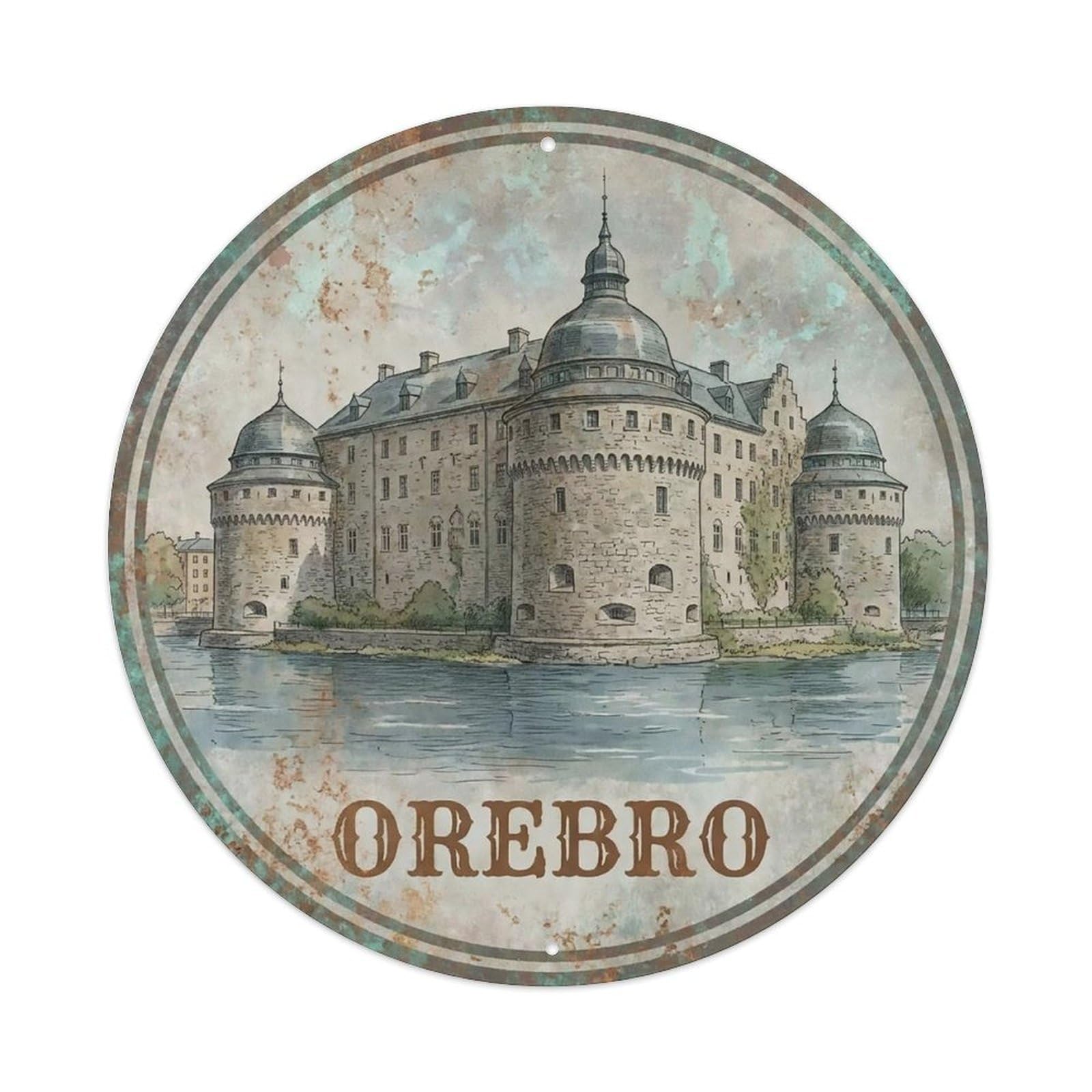 Vintage Sweden Travel Orebro Metal Tin Sign