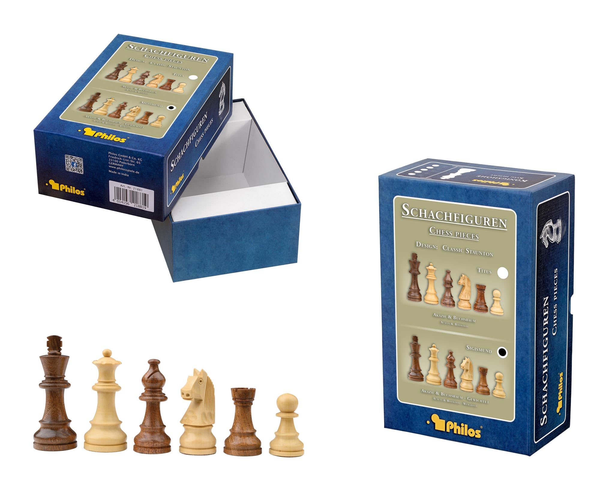Philos 20631 - Figurki szachowe Sigismund, wysokość królewska 78 mm, w pudełku Set-Up Box