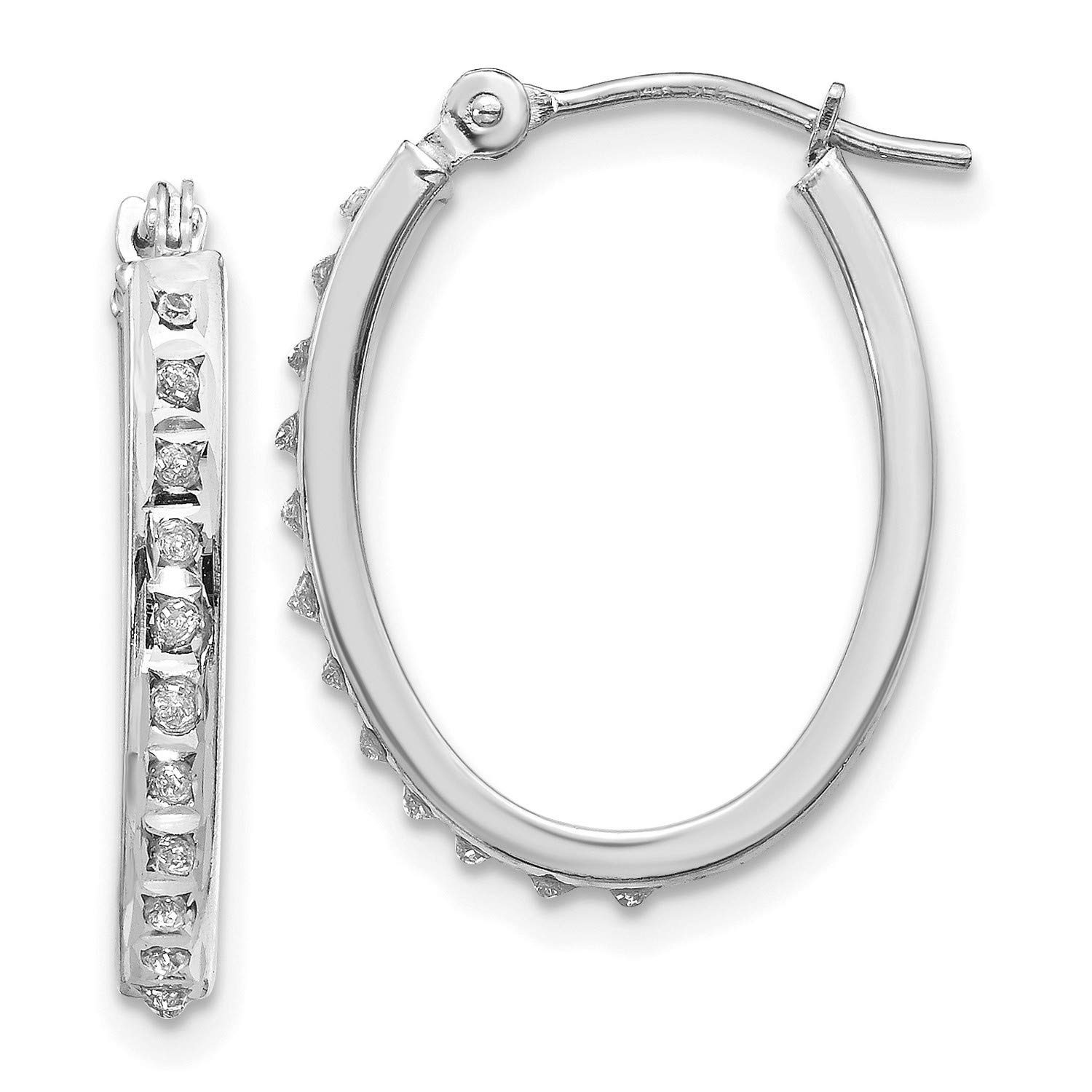 14k White Gold Oval Hinged Diamond Hoop Earrings for Women 19x2mm Real diamond earrings for women 0 01