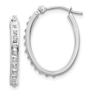 14k White Gold Oval Hinged Diamond Hoop Earrings for Women 19x2mm Real diamond earrings for women 0 01