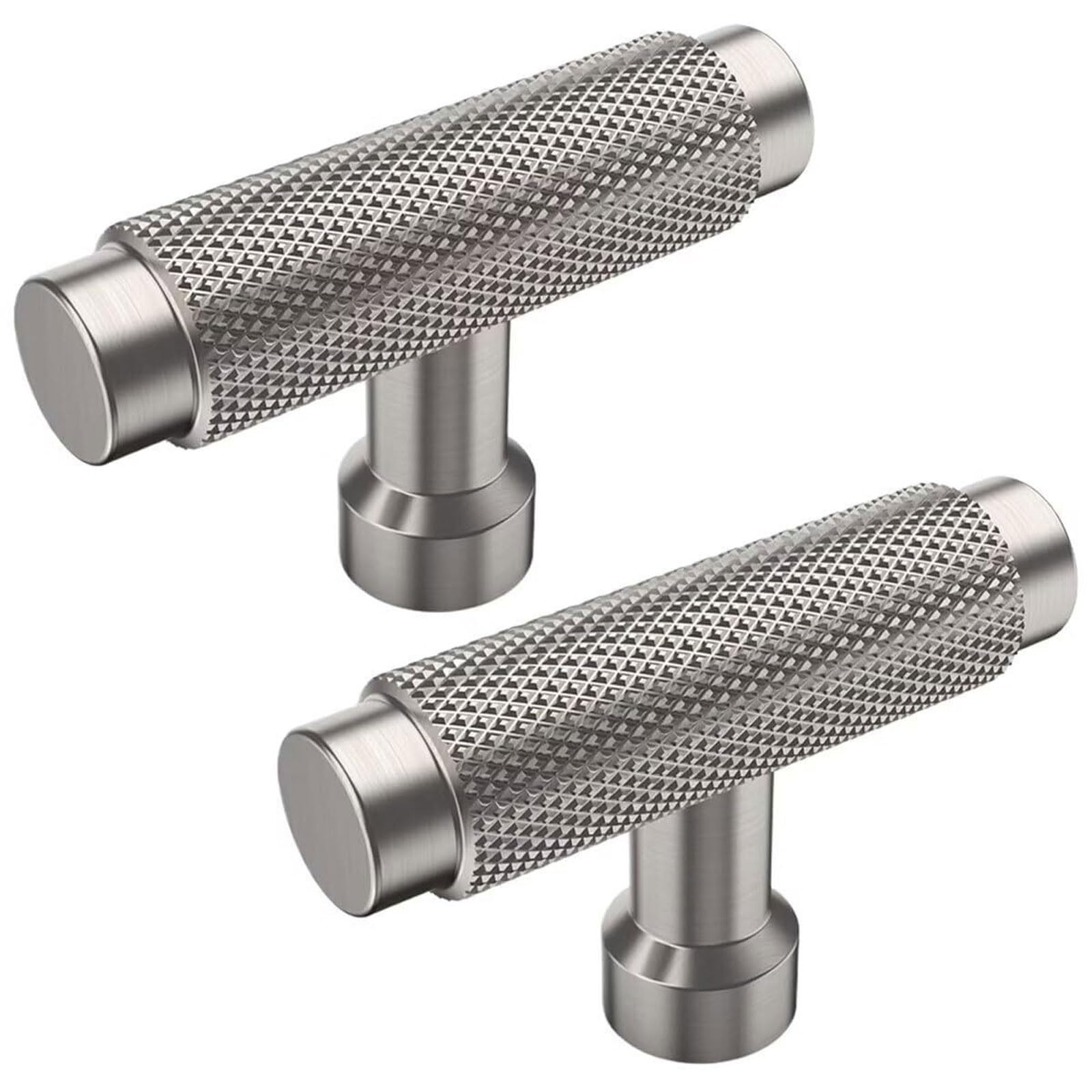 LCANALLYMS Kitchen cabinet handles, 2 Pack Brushed Satin Nickel Cabinet Pulls Modern Knurled Drawer Handles for Cupboard Wardrobe Dresser Bedroom Nightsand Kitchen Hardware(55mm)