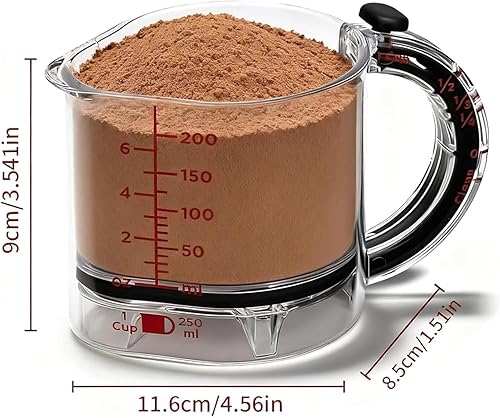 Miniatura 4 de Juego de tazas medidoras ajustables 4 en 1, 7 medidas en 1 con base raspadora extraíble, diseño que ahorra espacio para un fácil almacenamiento y