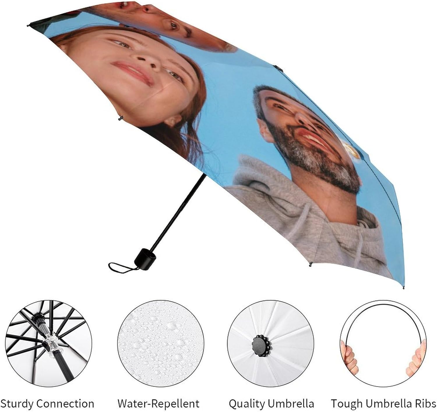 SJHAZSL Ombrello Personalizzato con Foto, con Pulsante di Apertura Automatica, Pieghevole Portatile Autoumbrella, per Uomini, Donne e Famiglia Personalizzati Pioggia Sole