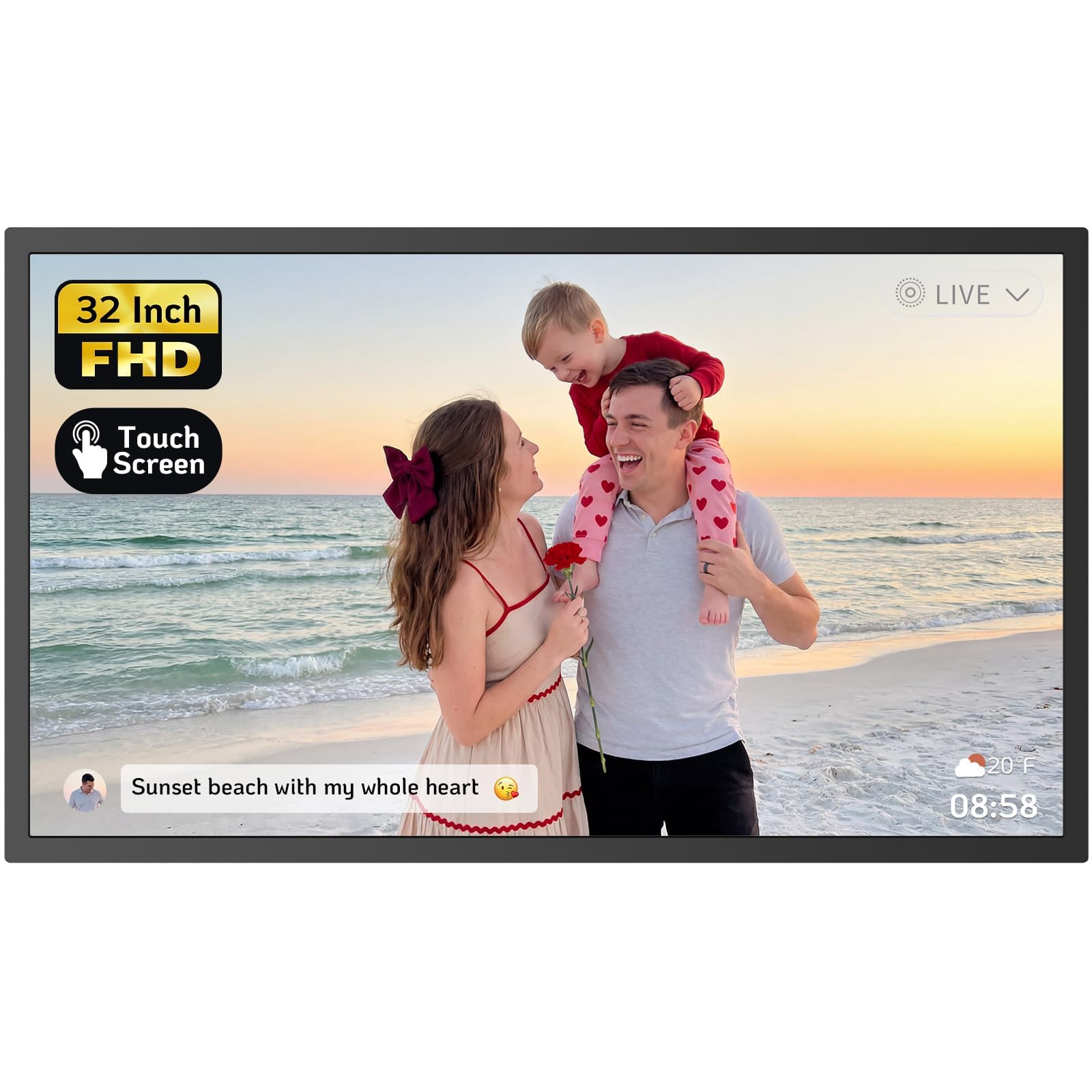 NexFoto 32 Inch Touchscreen Large Digital Picture Frame, 64GB Electronic Photo Frame FHD WiFi, Add Photos from Google Photos, Share Videos via APP/USB, Send Greeting, Gifts for Housewarming/Mom, Black